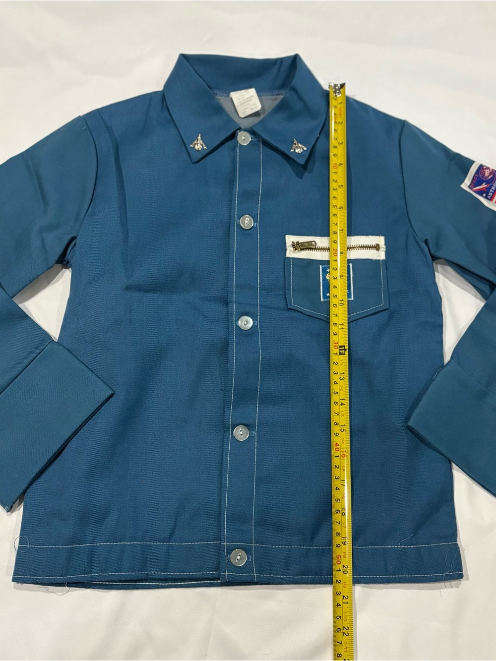 Vtg Boys Astronaut Button Down Shirt Jacket NASA patches USA 80s 90s Blue Sz 16 - Picture 6 of 7